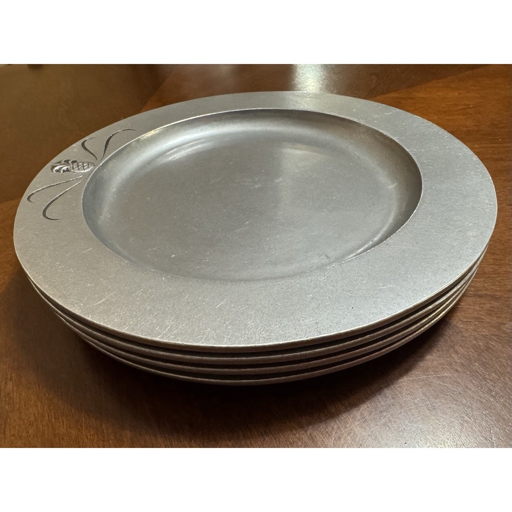 Vintage Carson Pewter Pineapple Plates Chargers Set of 4 10.5" USA 1970s